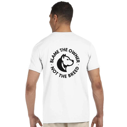 "Blame the Owner, Not the Breed" Unisex T-Shirt (White)